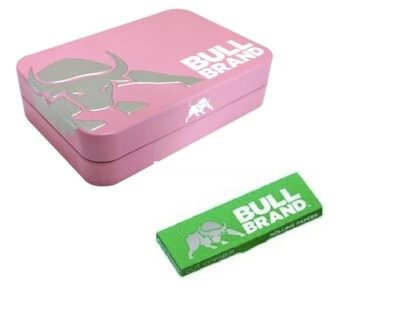 BULL BRAND TOBACCO TIN Embossed 1oz with BULL BRAND Regular Booklet PINK RARE