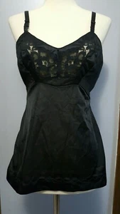 Vintage Women's Black Nylon Camisole Cami Top Adjustable Straps Lace M - Picture 1 of 6