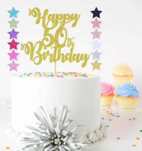 Happy Birthday ANY AGE 30th 50th 70th 80th 90th ETC Glitter Cake Topper Decor - Picture 1 of 3