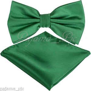 Men Emerald Green Butterfly Style Pre-tied Bowtie & Pocket Square Hanky Wedding - Picture 1 of 1