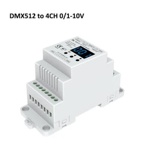 DL 4CH DMX512 auf 0-10V Decoder LED Dimmer DIN Rain RGB/RGBW Controller 12V 24V - Picture 1 of 9