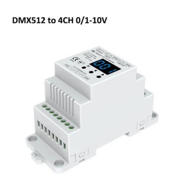 DL 4CH DMX512 to 0-10V Decoder LED Dimmer DIN Rain RGB/RGBW Controller DC12V 24V - Image 1 of 4