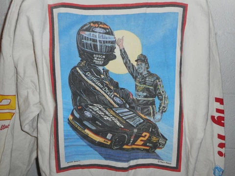 Vintage 80s 90s Sam Bass Artwear Nascar Rusty Wallace LS Rugby Polo Shirt XL Cover