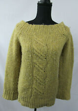 J Crew Womens Sz S Wool Blend Sweater Pullover Cable Knit Yellow Heavy Chunky