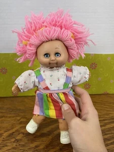 Vintage Ocean Toys Cloth Body Vinyl Doll 8" Girl Doll Sleepy Eyes Pink Yarn Hair - Picture 1 of 8