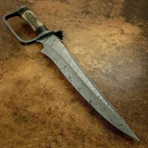 18" MACHETE ATEMBERAUBEND MASSGESCHNEIDERT HAN GESCHMIEDET DAMAST STAHL BOWIE, HIRSCHHORN - Bild 1 von 5