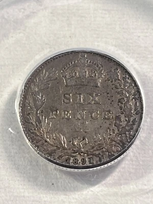 1891 Great Britain Silver 6 Pence Graded VF 25 Details Cleaned by ANACS - Image 1 of 4