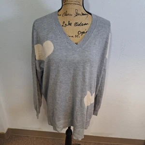 Laurie Filz Pullover meliert grau Herzen Gr. XL Kaschmirmischung Intarsien V-Ausschnitt - Bild 1 von 15