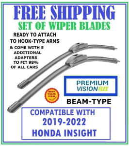 Wiper Blade Set Premium-Vision Beam-Type for 2019-2022 Honda Insight - Picture 1 of 5