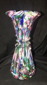 Legras Splatter Cased Art Glass ~End Of Day~ Ruffled Vase Antique - Picture 1 of 10