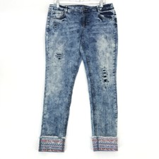 Arizona Jean Co Skinny Jeans Embellished Cuffs Womens Sz 12 Acid Wash 28" Inseam