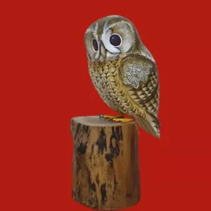 Hand Carved And Painted On A Wood Stump Owl Fair Trade Large - Picture 1 of 1