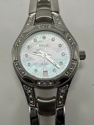 Relic ZR11771 Ladies MOP Date Watch 25MM 7.25" New Battery NWT Silver Tone C6 - Image 1 of 4