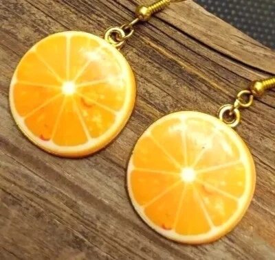 DIVERTIDOS Pendientes Únicos VERANO Naranja Rebanada Ensalada de Frutas Tropical Novedad Florida 2" Foto 1 de 4