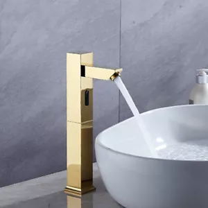 12" Gold Touchless Bathroom Basin Sink Mixer Sensor Faucet Single Hole Brass Tap - Picture 1 of 12