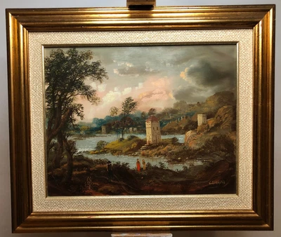 Vintage Ölgemälde auf Kupferplatte Landschaft Zertifiziert Castellini Italien - Bild 1 von 4