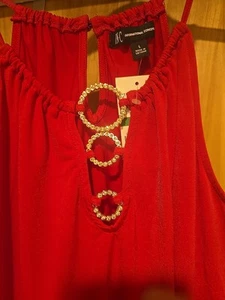 Neu mit Etikett INC International Concepts Damen BLUSE Shirt Oberteil Größe Large rot Neckholder - Bild 1 von 4