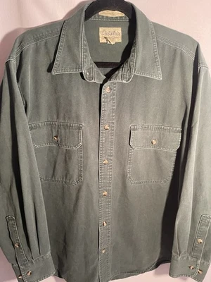 Cabelas Shirt Mens Medium Green Denim Trucker Button Up Long Sleeve Work Wear - Image 1 of 4