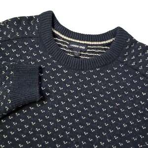 Lands' End Birdseye Pullover Herren XXL/T blau weiß Pulli Baumwoll Wollmischung - Bild 1 von 9