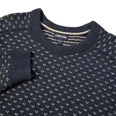 Lands' End Birdseye Sweater Mens XXL/T  Blue White Pullover Cotton Wool Blend - Image 1 of 4