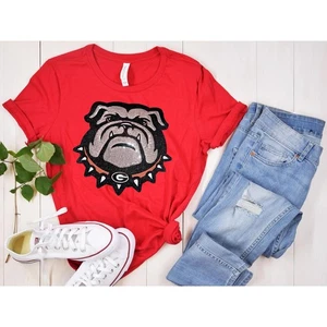 Dawgs Football Sequin Short Sleeve on Bella-Canvas T-Shirt - Picture 1 of 3