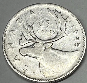 Silber Kanada Viertel 1945. Klares fettes und knackiges Beispiel.  Kostenloser Versand!! - Bild 1 von 4