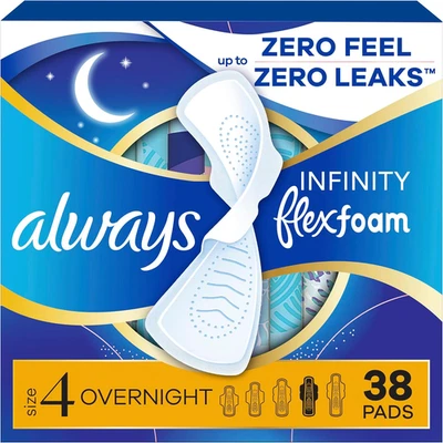 Always Infinity Feminine Pads for Women, Flexfoam Pads with Wings, Size 4, Overn - Image 1 of 4