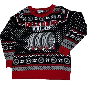 Discount Tire Ugly XMAS Holiday Sweater Adult Size L Red Black White Graphic EUC - Bild 1 von 5