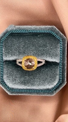 14k White Gold 1.33ct Cognac Diamond Old-Mine Style Round Center. Halo Ring. 6 - Image 1 of 4