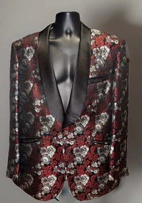 Q Clothier Viana Merlot цветочный жаккард ужин куртка 44R красный/серебро на заказ - Изображение 1 из 4