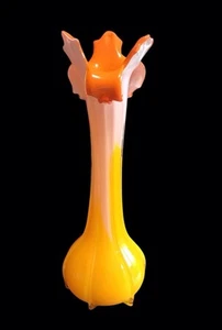Jarrón Art Glass 14” naranja amarillo recubierto vidrio iris soplado a mano único en su tipo - Imagen 1 de 10