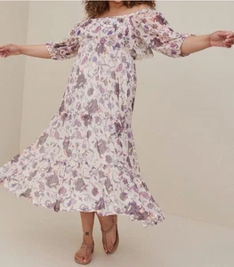 Torrid Puff Sleeve Tiered Maxi Mesh Floral Dress Multi 4X - Picture 1 of 8