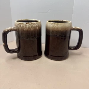 Vintage McCoy 6395 Brown Drip Beer Tankard Stein Mug Cup Set Of 2 SP25 - Picture 1 of 7