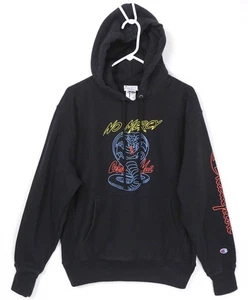 Champion X Cobra Kai No Mercy Hoodie in Black Size Medium Reverse Weave - Picture 1 of 12