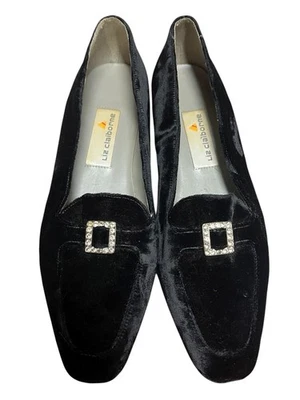 Zapatos de terciopelo negro talla 9 1/2 Liz Claiborne de colección años 80 sin cordones planos estrás Foto 1 de 4