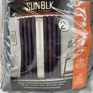 Sun+Blk Total Blackout 52" x 84" Window Curtain 2 Panels Saratoga Charcoal - Imagen 1 de 5