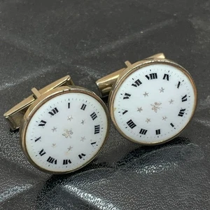 Gemelli vintage made in France tono oro quadrante farfalla intarsiato gioielli - Foto 1 di 8