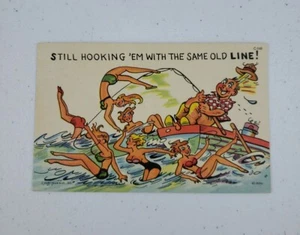 Curt Teich Comic Risque Linen Postcard "Still Hooking 'Em.." C-848 1956  - Bild 1 von 7