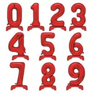 Red Standing Number Air Fill Foil Balloon - Birthday Age 0 1 2 3 4 5 6 7 8 9 - Picture 1 of 2
