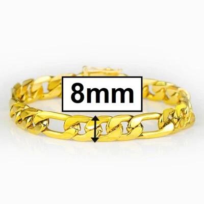 Brazalete de cadena de eslabones cubanos Figaro de 8 mm de oro amarillo de 18k sobre latón para hombre y mujer D730 Foto 1 de 4