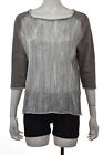 Elie Tahari Womens Sweater Size S Gray Boat Neck Cotton 3/4 Sleeve Top