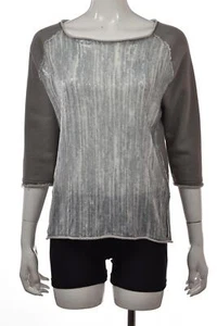 Prenda para el torso de algodón Elie Tahari, talla S, suéter, gris, cuello de barco, manga 3/4 - Imagen 1 de 4