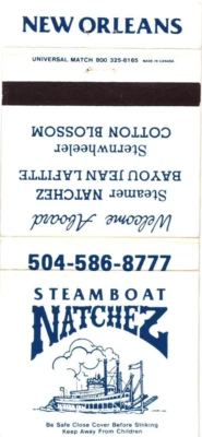 New Orleans Louisiana Steamboat Natchez Welcome Aboard Vintage Matchbook Cover - Image 1 of 2