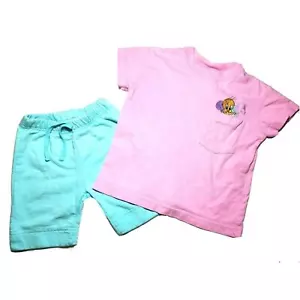 Vintage 1990s Old Navy Tweety Bird Baby Girls 18M 24M 2T Shorts Shirt Outfit Set - Picture 1 of 12
