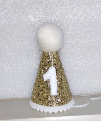 Sombrero de 1er Cumpleaños Unisex Sombrero de Fiesta Dorado Brillo Con Borde Blanco Foto 1 de 3