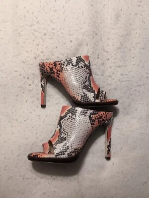 Sandalias Luichiny Rev It Up Naranja Serpiente Cuero Tacón Sin Cordones Puntera Correa Talla 7 Foto 1 de 4