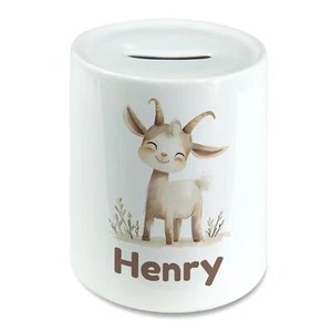Personalised Watercolour Billy Goat Kids Savings Money Box Piggy Bank. Any Name - Picture 1 of 2