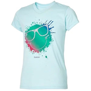 Reebok Girls' V-Neck Smiley Sunglasses Graphic T-Shirt (Large 14-16) NEW - Picture 1 of 4