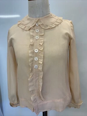 VINTAGE 1930s 40s Peach Rayon Ruffled Blouse Top Size 6-7 Girls - Image 1 of 4