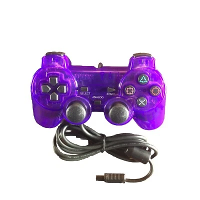 Проводной прозрачный фиолетовый контроллер двойная вибрация для PlayStation 2 - Изображение 1 из 4